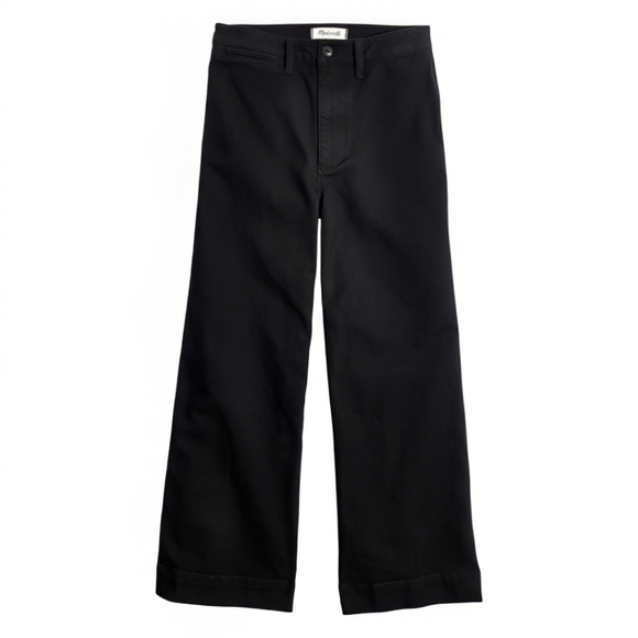 Madewell Emmett Pant Wide-Leg Crop Stretch Cotton Black Canvas Women’s Size 31P - Picture 3 of 11
